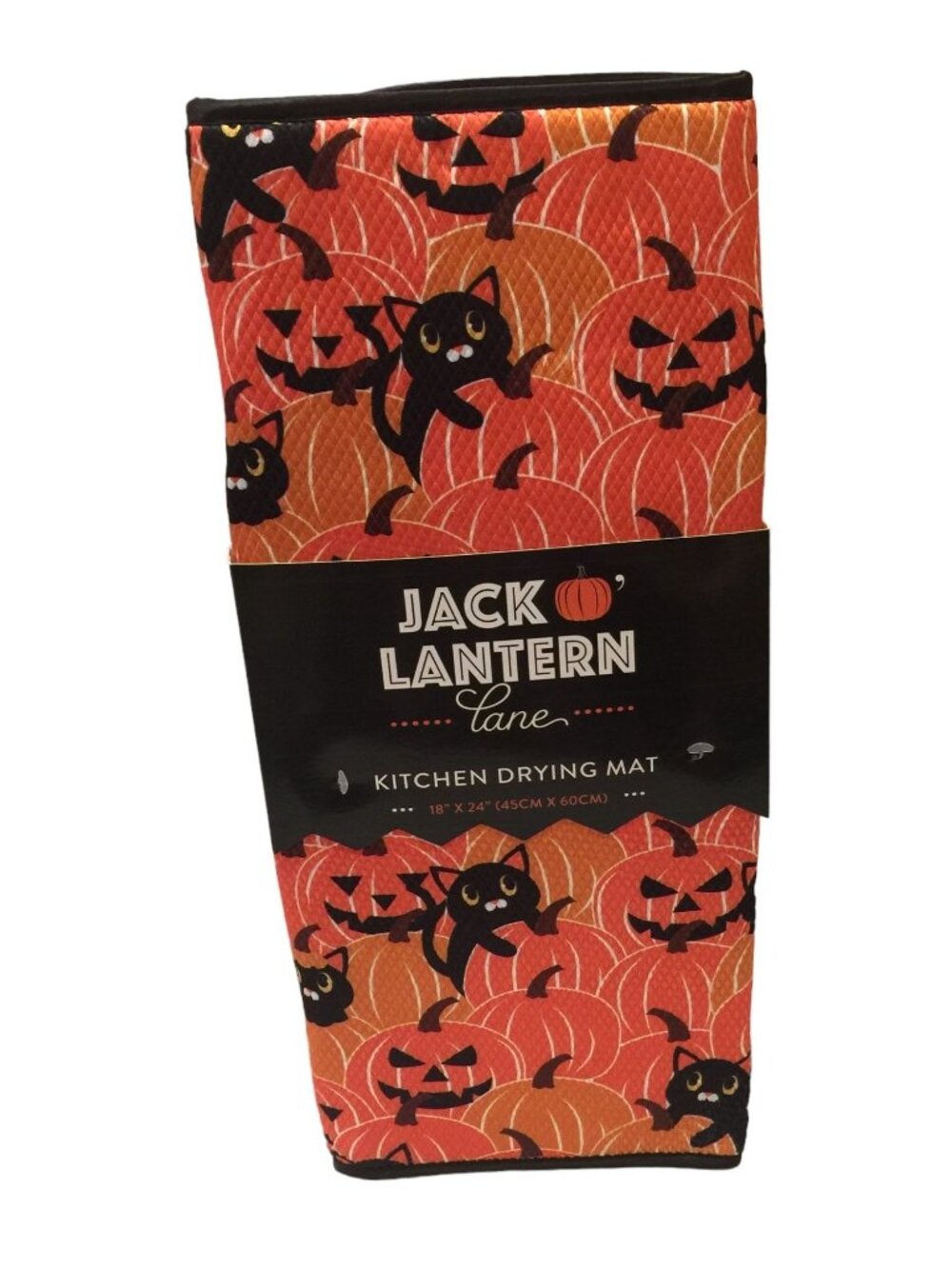 Jack O Lantern Lane Halloween Black Cats Kitchen Drying Mat Orange Black